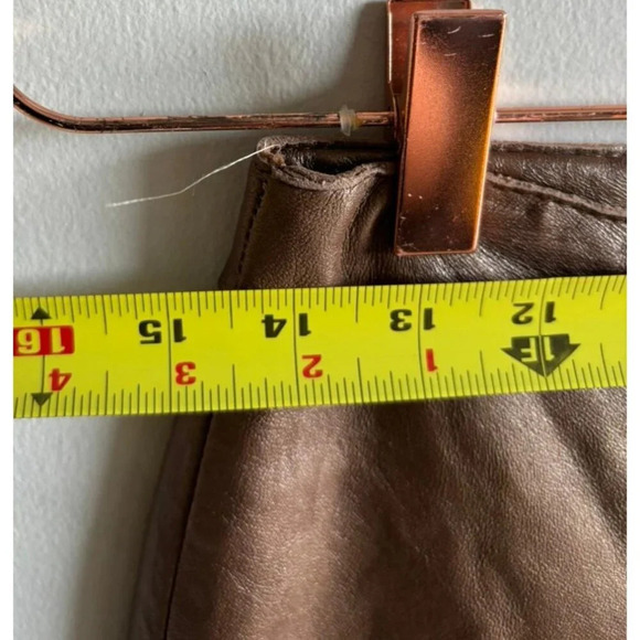 Express World Brand Womens Flat Front Leather Bootcut Pants Bronze Sz M - Picture 4 of 11